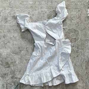 White Babydoll Dress with Cutout, Ruffles, and Puff Sleeve